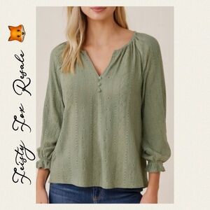 Frye Sage Green Textured Peasant Blouse • Size S • EUC